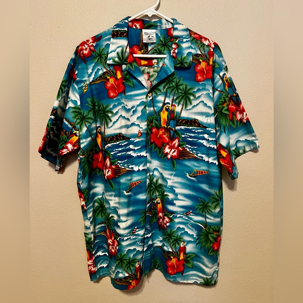Vintage Hana Fashion Hawaii Aloha Shirt - Parrot & Hibiscus Print - 100% Cotton